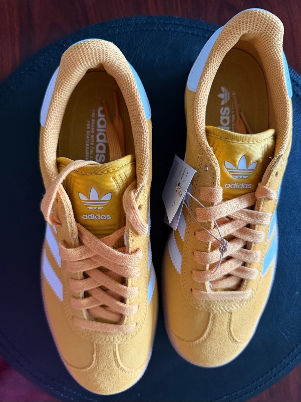 adidas Yellow Suede Sneakers with White Stripes - Picture 3 of 4